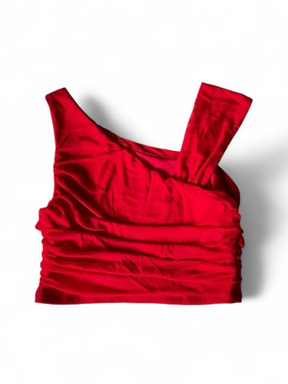 Red One-Shoulder Ruched Crop Top - Picture 2 of 2